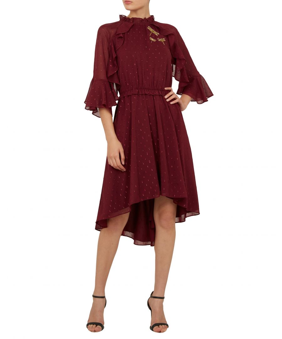 Image for Ted Baker Ammeli Dragonfly Ruffle Midi Dress in Maroon