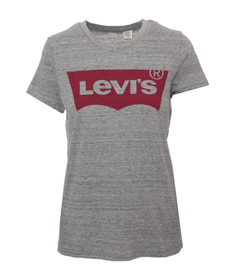 Womens Levis The Perfect Batwing T- Shirt in grey heather.- Round  neck.- Short sleeves.- World-famous Levi's® Housemark logo.- Levi’s logo tab to side.- Comfortable fleece feel.- Regular fit.- 100% Cotton.  Machine wash at 30 degrees.- Ref: 173690263
