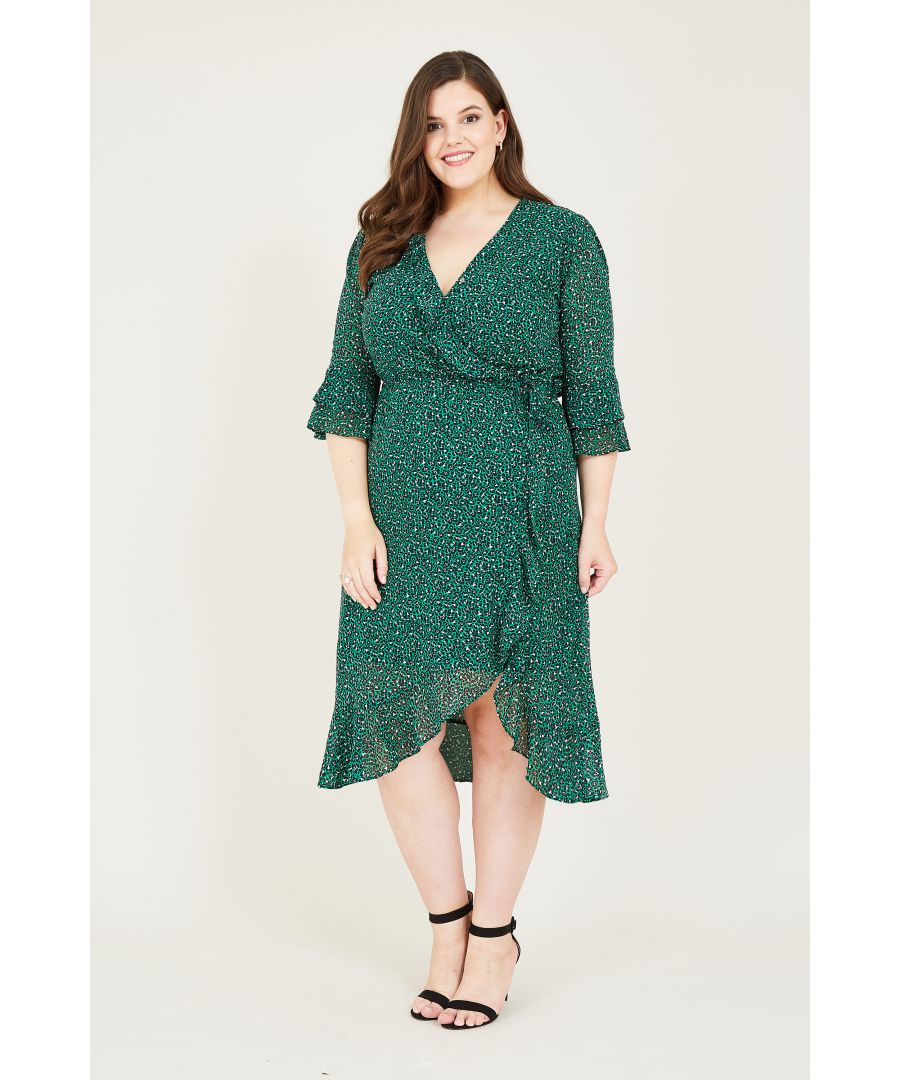 Image for Green Leopard Print Wrap Frill Dress