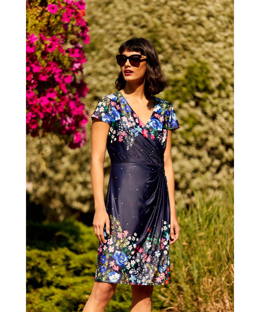 Image for Yumi Navy Cluster Floral Mirror Jersey Dress