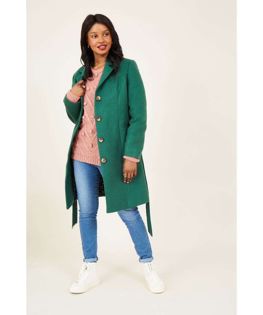 Image for Yumi Green Belted Coat With Spot Lining
