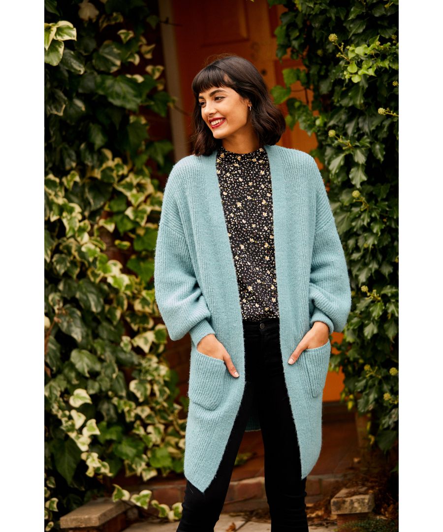 Image for Yumi Blue Knitted Long Cardigan With Pocket D