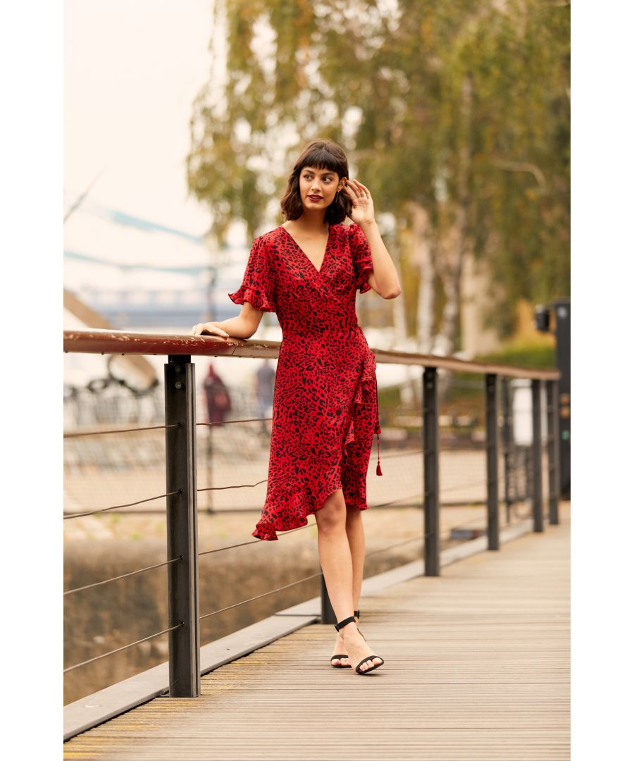 Image for Yumi Red Animal Print Frill Wrap Dress
