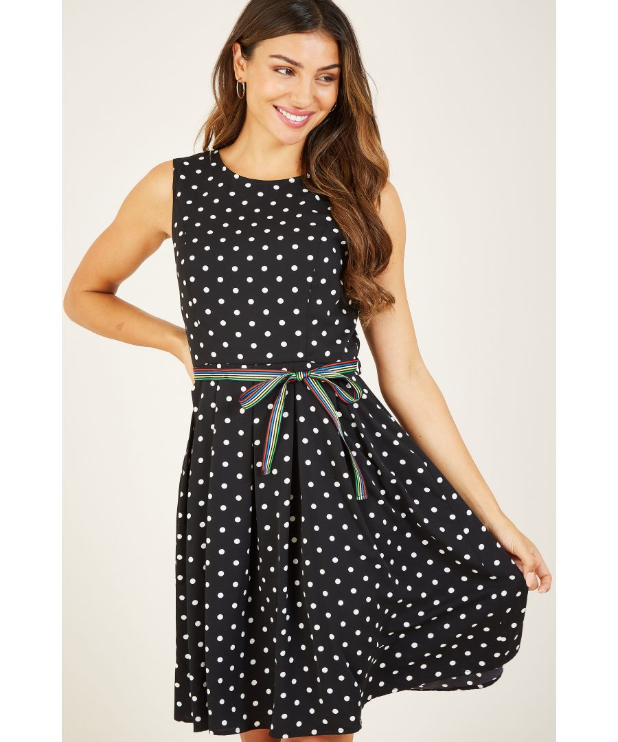 Image for Yumi Black Spot Dress With Contrast Stripe Belt