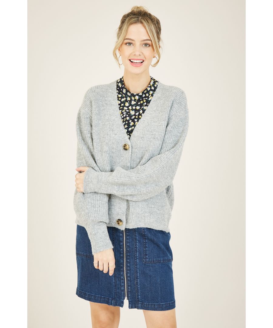 Image for Yumi Grey Button Front Knitted Cardigan