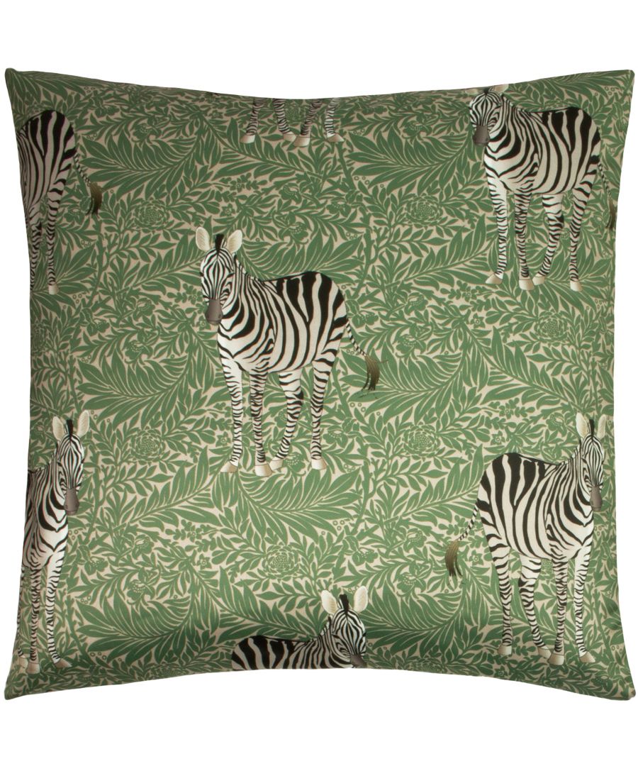 Paoletti Zebra Foliage Cushion - Green - Size 50cm (w) x 50cm (l)