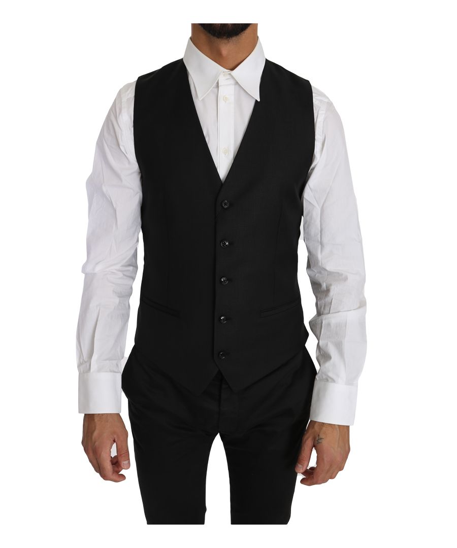 Image for Dolce & Gabbana Black Solid Wool Silk Waistcoat Vest