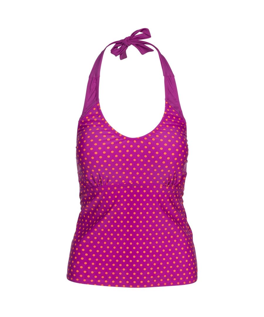 Tankini top. Halter neck ties. Contrast trims. Removable bust pads. 80% Polyamide, 20% Elastane. Trespass Womens Chest Sizing (approx): XS/8 - 32in/81cm, S/10 - 34in/86cm, M/12 - 36in/91.4cm, L/14 - 38in/96.5cm, XL/16 - 40in/101.5cm, XXL/18 - 42in/106.5cm.