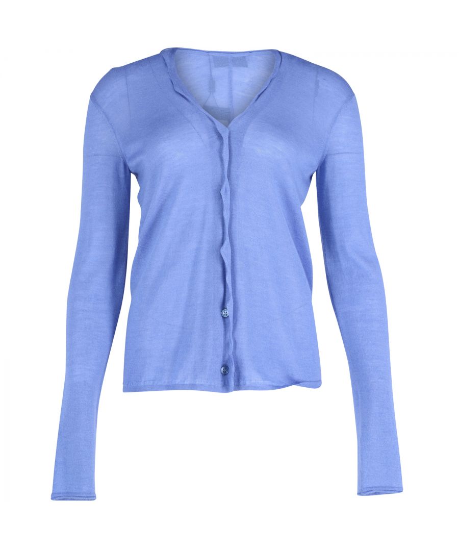 Saint Laurent Womens Scalloped Edge Cardigan in Blue Cashmere - Size Medium