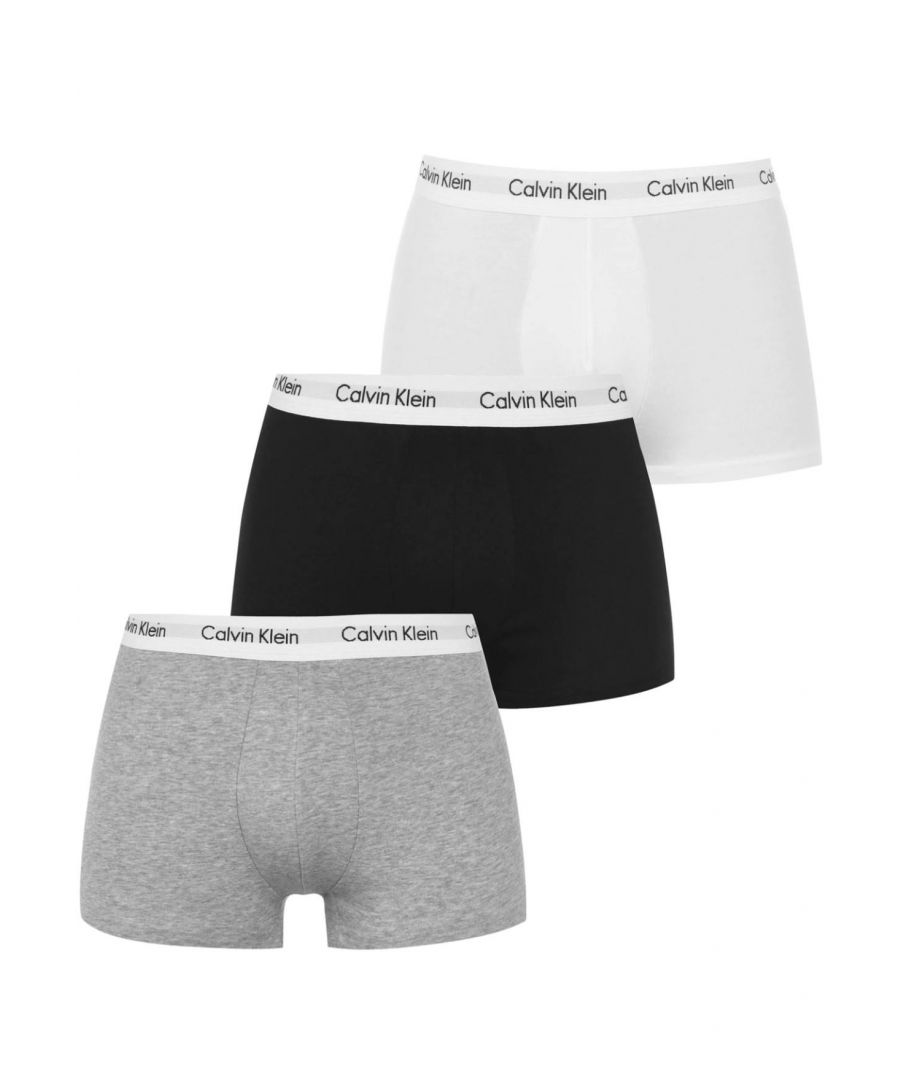 Calvin Klein Cotton Stretch Low Rise 3 Pack Trunks. Features a Low-rise Waist. Signature Calvin Klein Elastic Waistband. Made From a Cotton Elastane Blend, With Enough Stretch to Ensure a Superior Fit. 95% Cotton, 5% Elastane. Machine Washable.
