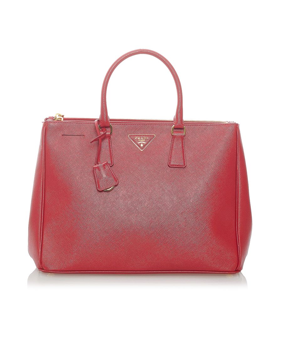 Prada Pre-owned Womens Vintage Saffiano Lux Double Zip Galleria Handbag Red Calf Leather - One Size