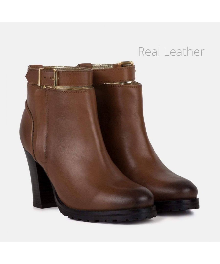 Image for LADIES TAN HEEL ANKLE STRAP LEATHER BOOT