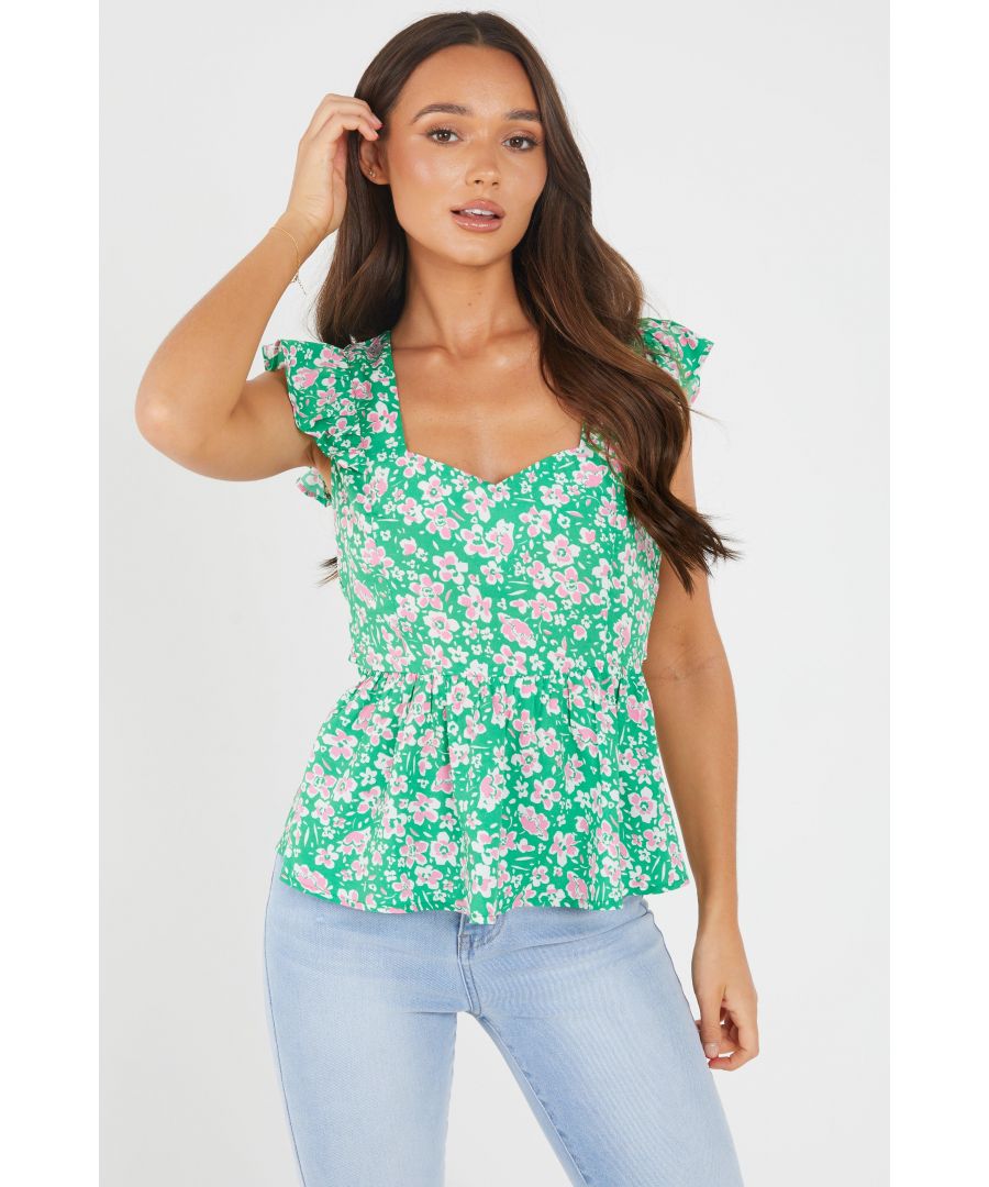 Image for Green Floral Peplum Top