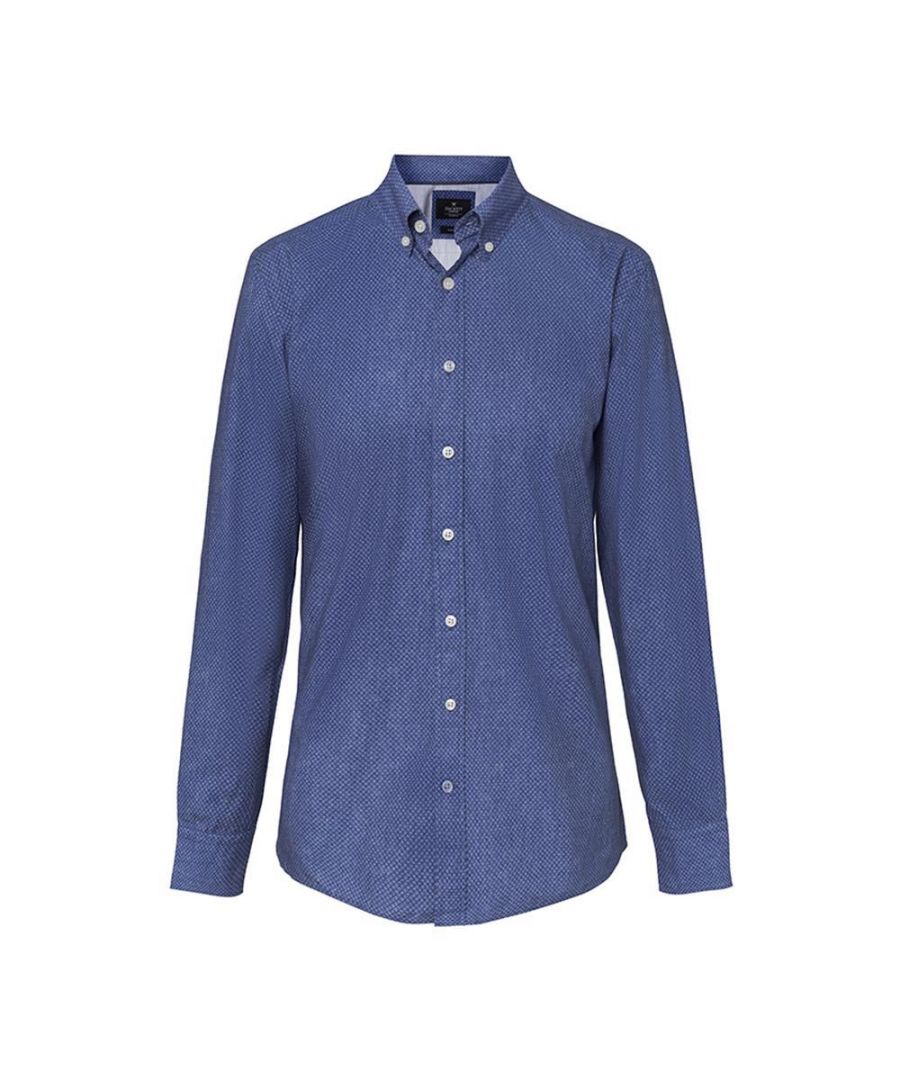 Image for Men's Hackett Denim Circle Print Long Sleeve Shirt  in Dark Blue