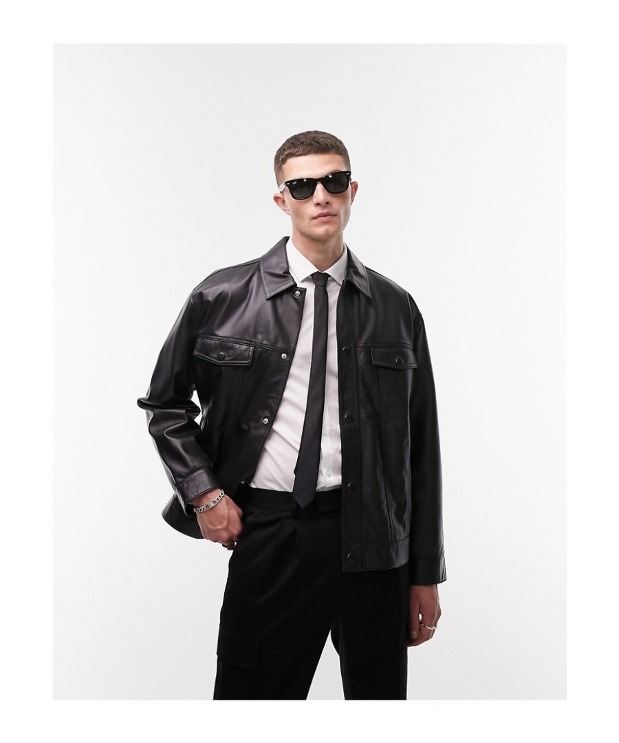 topman mens leather western jacket in black - size small
