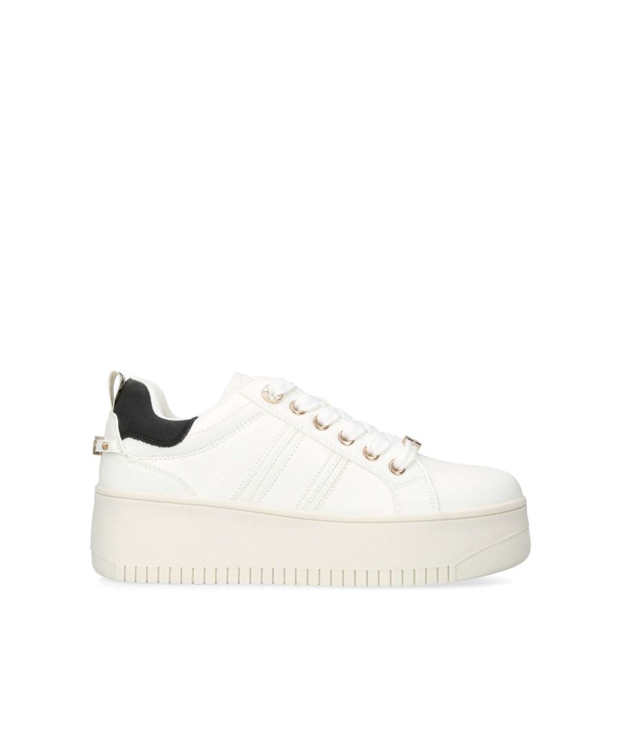 Leslie Lace Up from KG Kurt Geiger arrives in white with a lace up front and flatform sole.