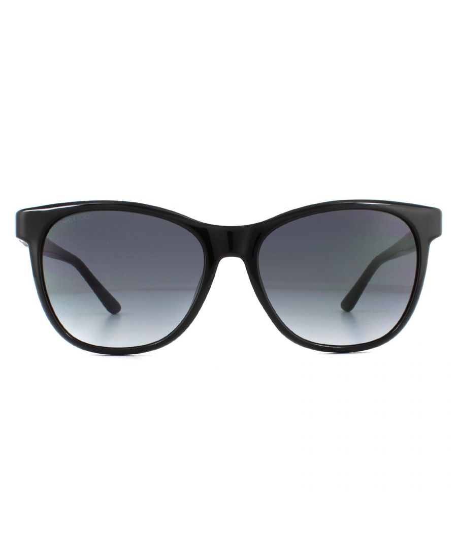 Jimmy Choo Sunglasses JUNE/F/S 807 9O Black Dark Grey Gradient are a cat eye style crafted from lightweight acetate. The Jimmy Choo logo is engraved into the temples for brand authenticity