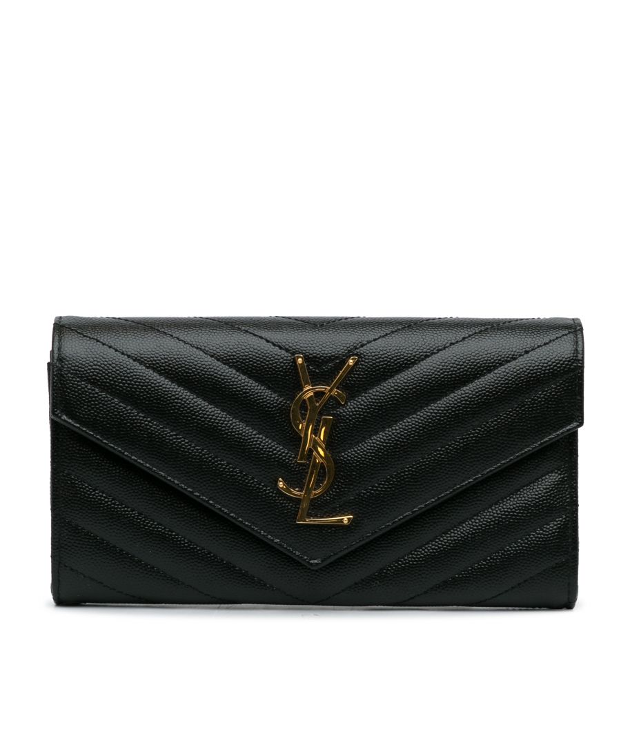 saint laurent pre-owned womens vintage monogram chevron envelope leather wallet black calf leather - one size