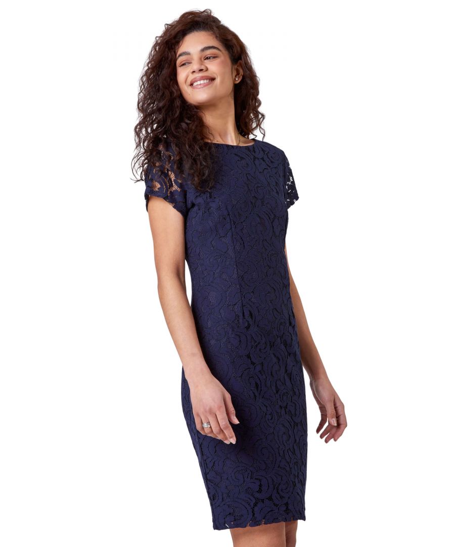 Roman Women's Lace Fitted Dress|Size: 16|navy