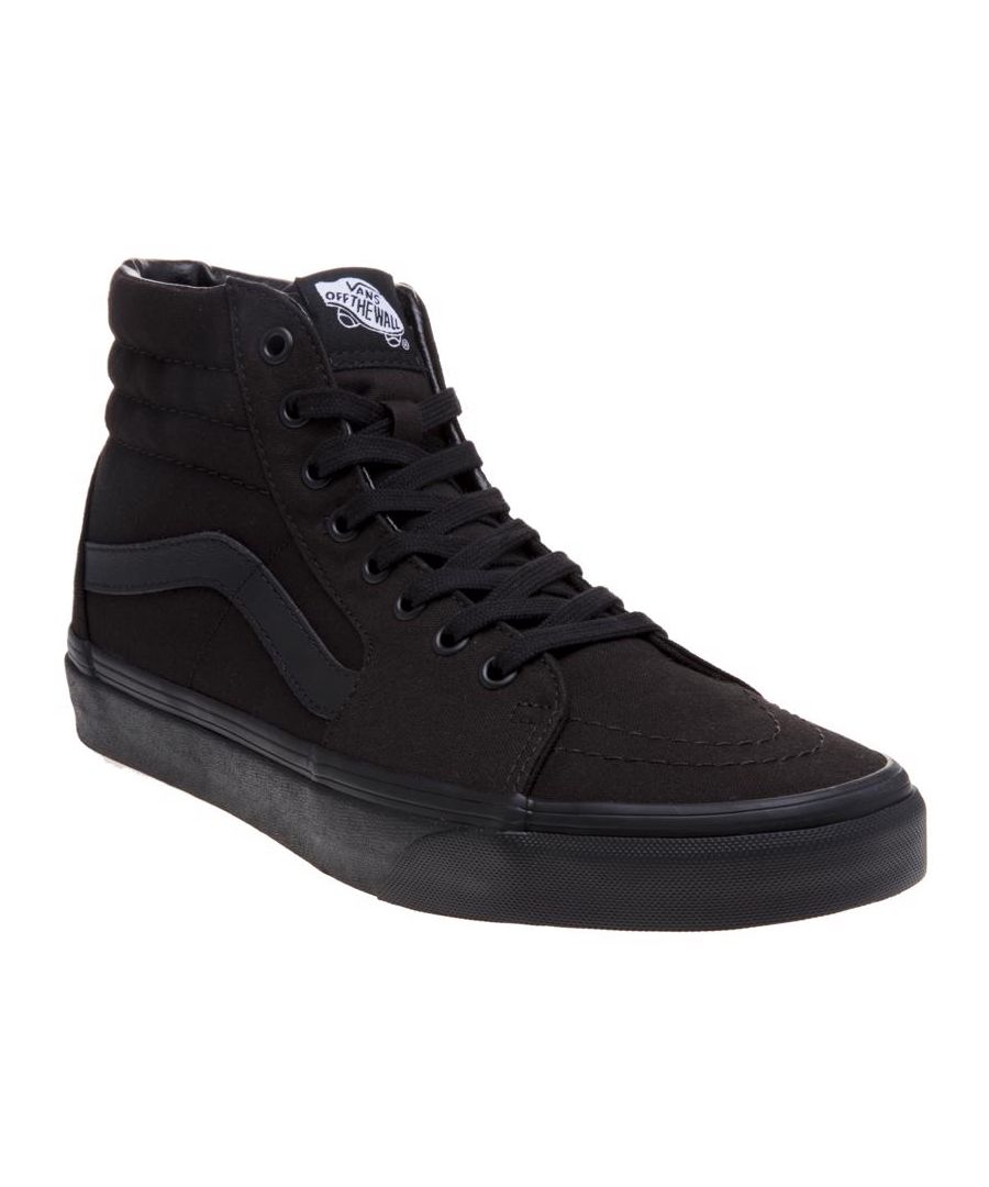 A Classic Trainer If Ever We Saw One, The Sk8-hi Mens High Top From Iconic Brand Vans Is A Must-have. The Timeless Black Canvas Skater Shoe Features The Signature Vulcanised Sole And A Padded Collar For Your Comfort.