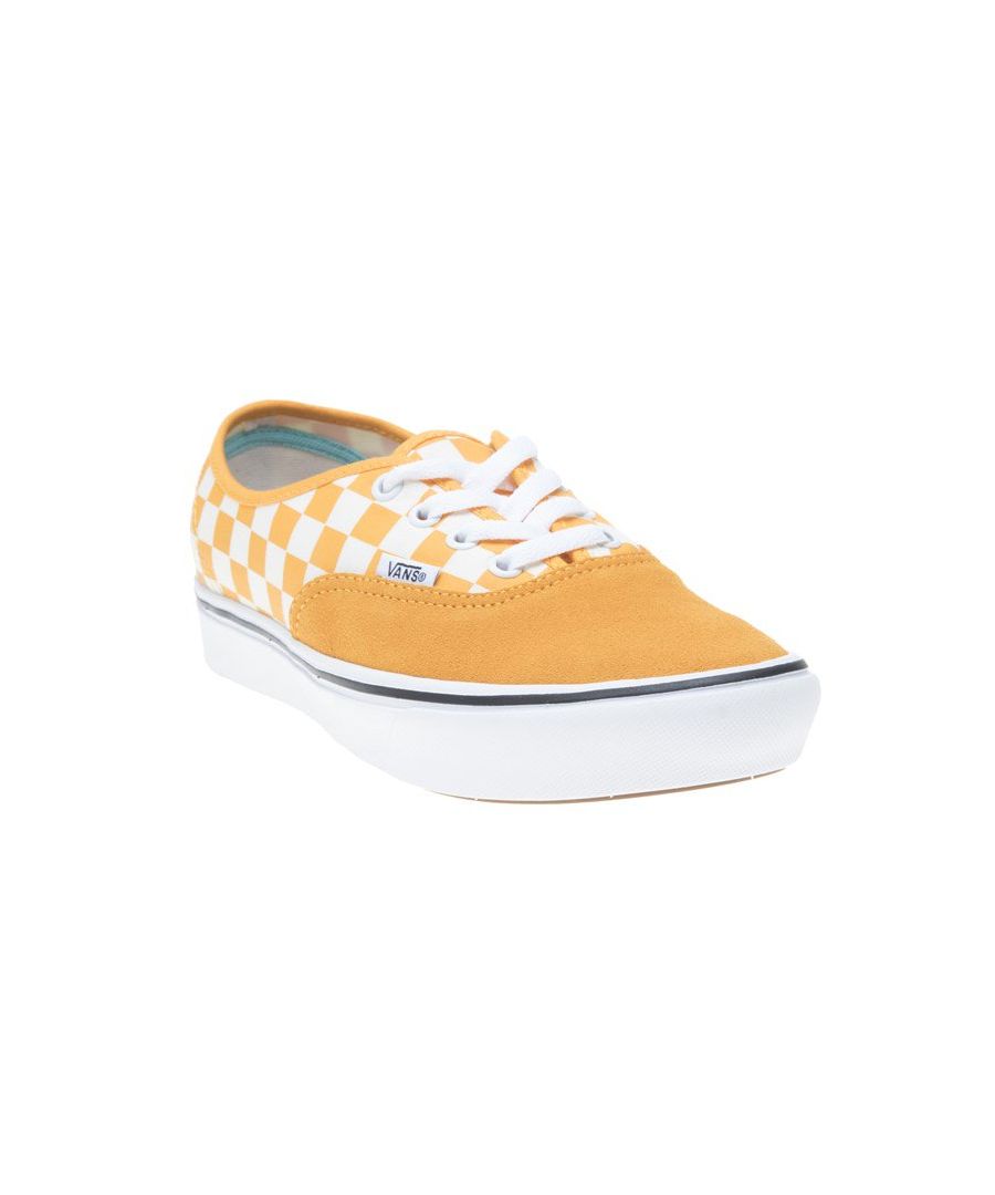 Step Into Colour With The Authentic Trainers From Vans. The Bold Orange Skater Shoes Feature The Brands Signature Checkerboard Print And Are Crafted From Canvas With A Suede Toe Cap For A Luxe Finish.