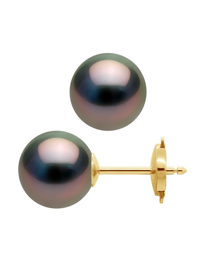 Earrings of Gold 375 and true Cultured Round Tahitian Pearl 9-10 mm - Our jewellery is made in France and will be delivered in a gift box accompanied by a Certificate of Authenticity and International Warranty