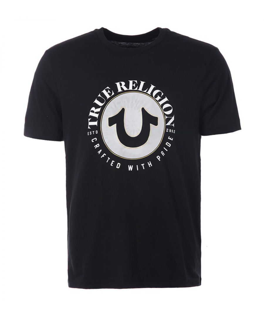 True Religion T-shirt met ronde hals en rond hoefijzerlogo voor heren, zwart