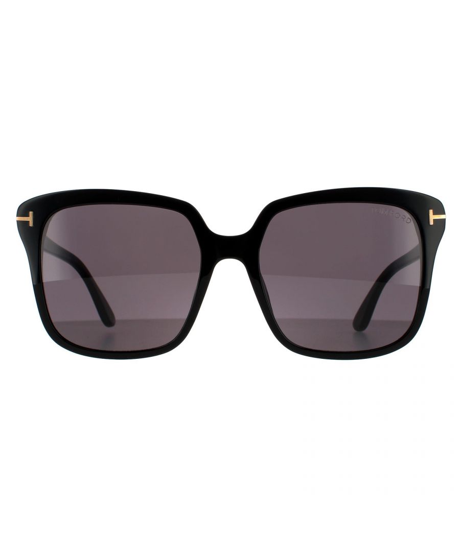 Tom Ford Square Womens Shiny Black Smoke Grey Sunglasses Faye FT0788 are a oversized rectangle shaped frame made from lightweight acetate. They're embellished with the metal Tom Ford T's that wrap around the hinges for brand authenticity