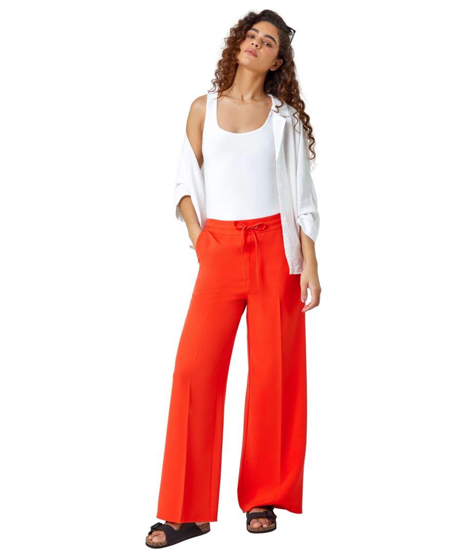 Roman Womens Wide Leg Elastic Waist Tie Front Trouser - Orange - Size 18 UK