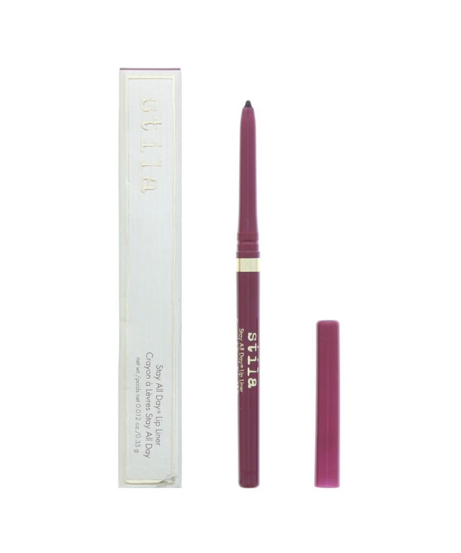 Perfect your pout with Stilas Stay All Day Lip Liner a precision lip pencil to shape line and define. Enriched with antioxidant Vitamin C and E the creamy waterproof formula glides on effortlessly to nourish and protect lips whilst delivering richpigmented longwearing color with a semimatte finish. Prevents feathering and fading of your favorite Stila Stay All Day lipstick.
