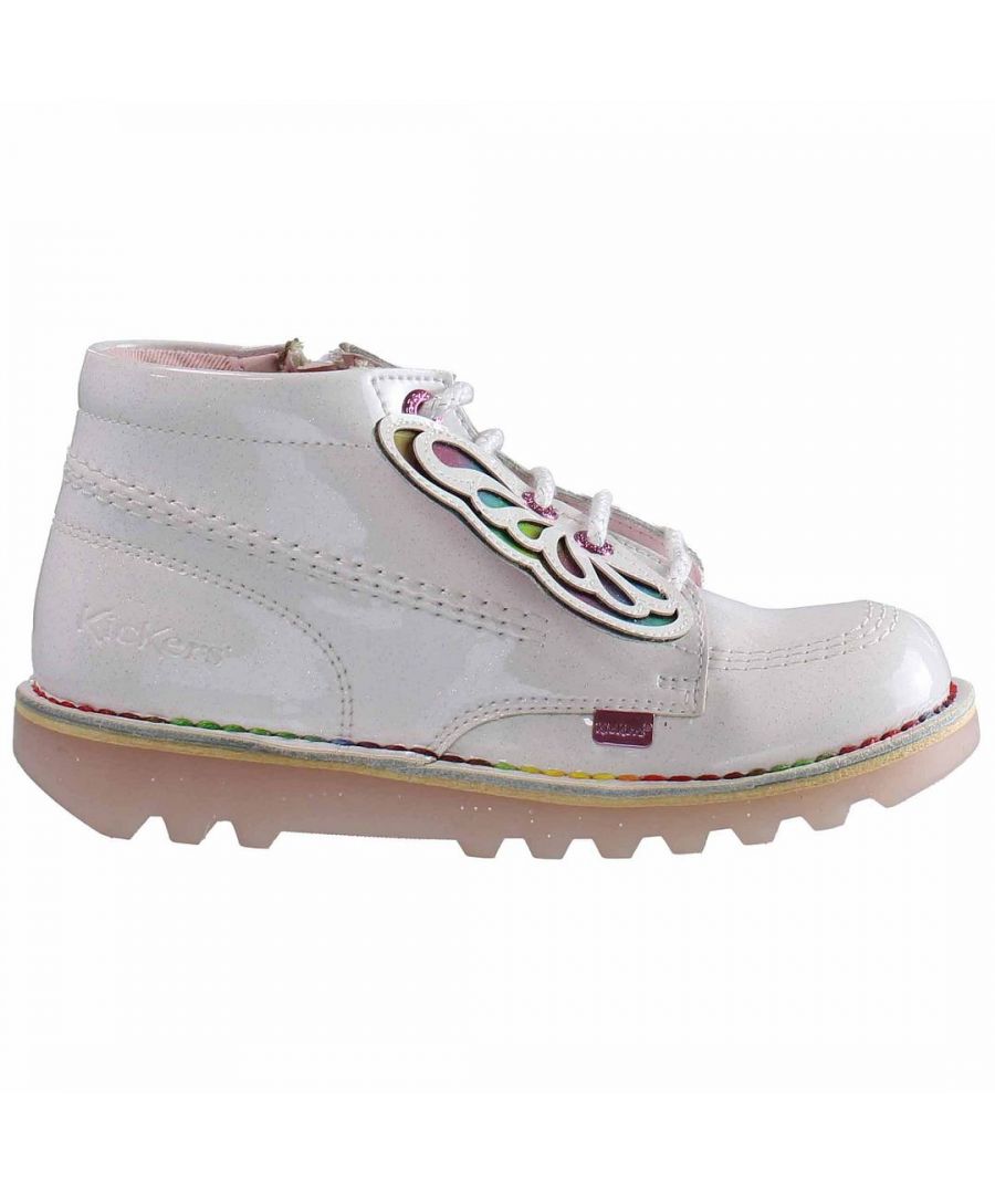 Kickers Childrens Unisex Hi Classic Kids White Boots Patent Leather - Size UK 2