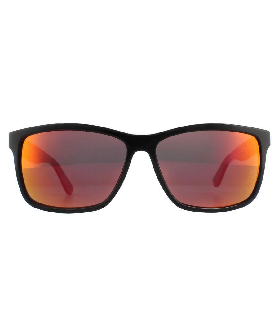Lacoste Sunglasses L705S 003 Black Grey Red Mirror are a classic rectangular style with some nice touches of colour from Lacoste with the iconic alligator logo at the temples.