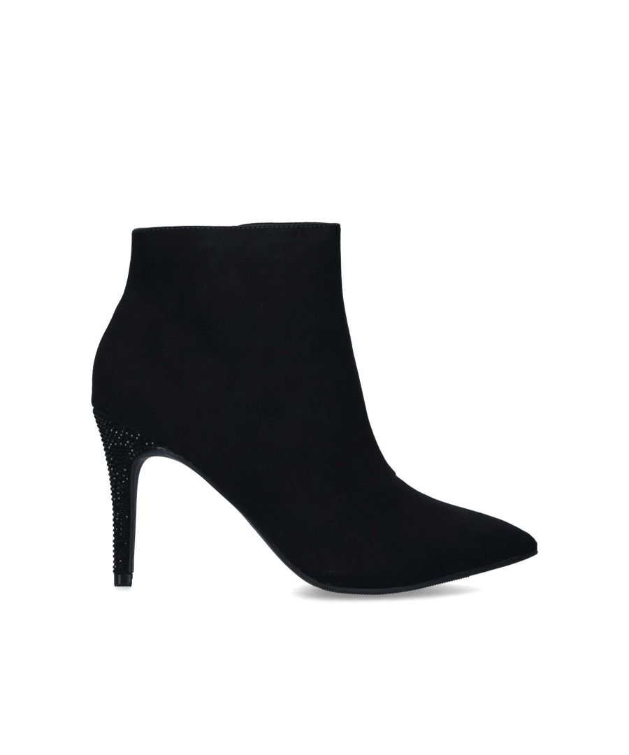 The Fizzy2 ankle boot is crafted in soft black suedette. The stiletto heel is embellished with crystals.