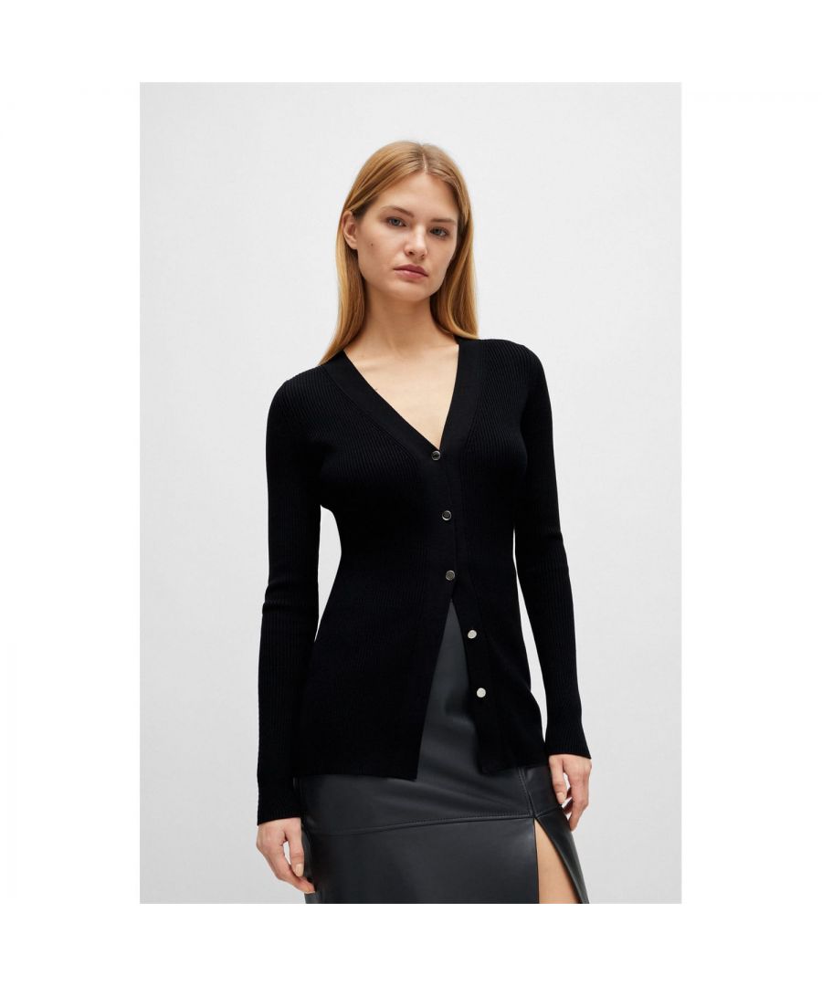 Boss Womenss Farinda Ribbed Cardigan in Black - Size 10 UK