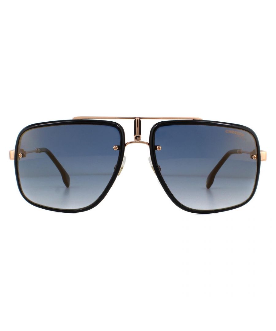 Carrera Sunglasses Glory II DDB 1V Gold Copper  Blue Mirror  are a oversized aviator design made from lightweight metal. Adjustible nose pads and plastic temple tips allow for an all round comfortable fit.  The slender temples feature the Carrera logo for brand authenticity.
