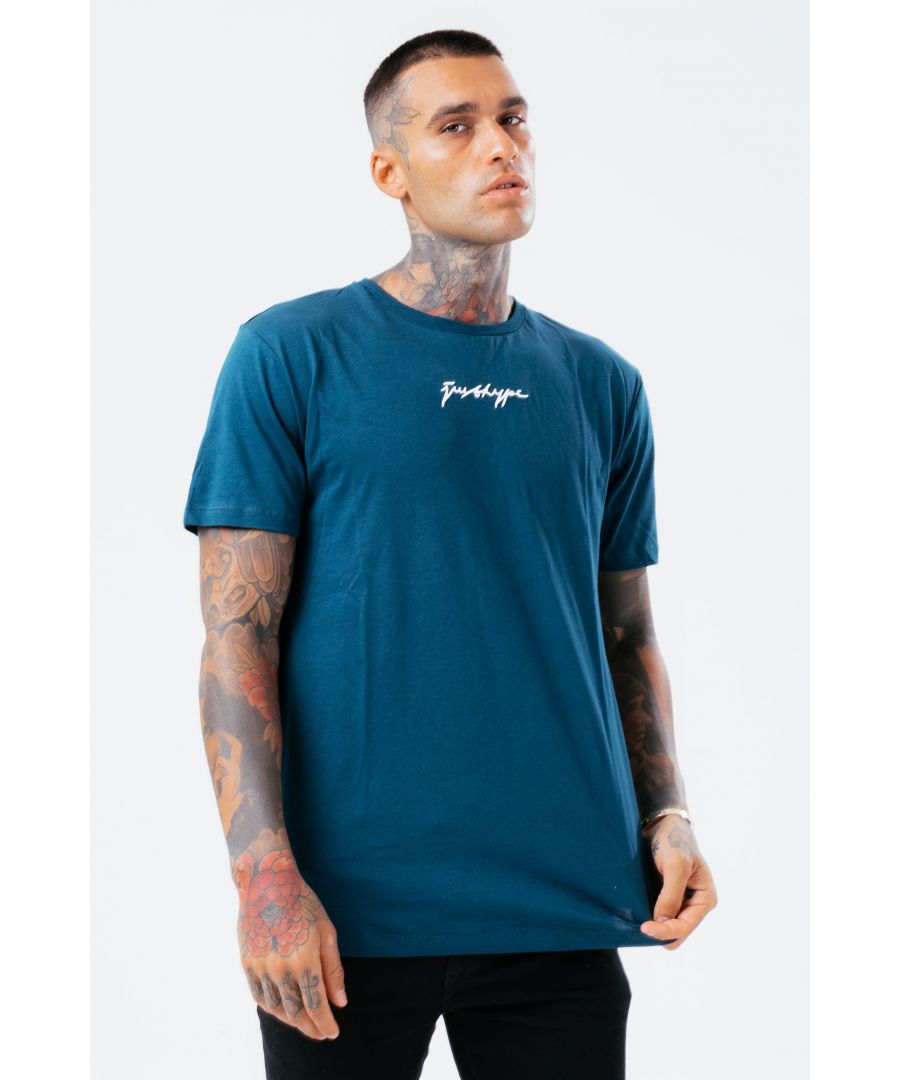 The HYPE. Midnight Teal Scribble Men's T-shirt boasts a soft touch fabric base for supreme comfort in a teal and white colour palette. Designed in our standard men's tee shape, with a crew neckline and short sleeves for a classic fit. Finished with the new! justhype signature logo embroidered on the front. Machine washable.