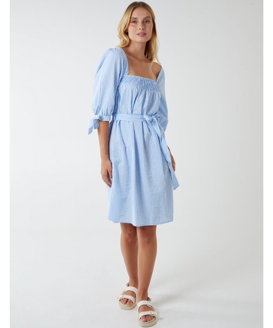 Blue Vanilla Womens PHOENIX - Square Neck Shirred Swing Dress Cotton - Size Large