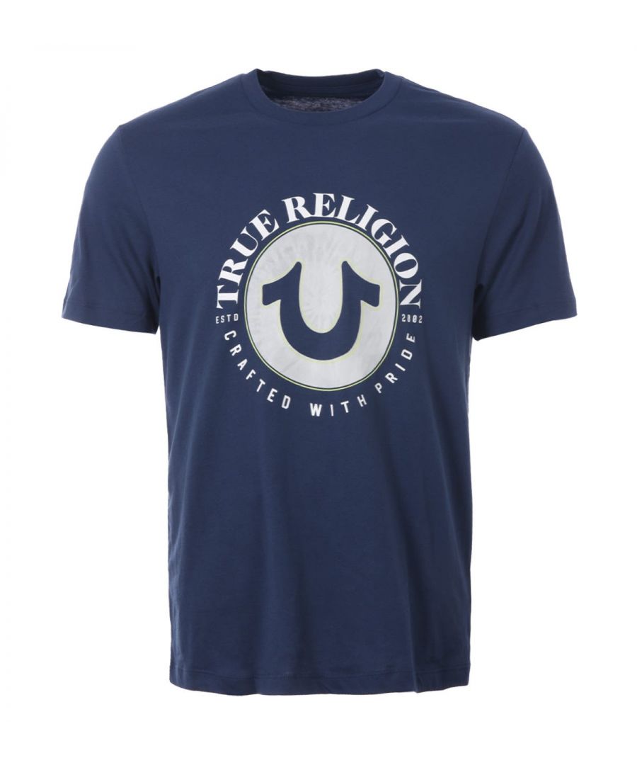 Men's True Religion Circle Horseshoe Logo Crew Neck T-Shirt in Blue