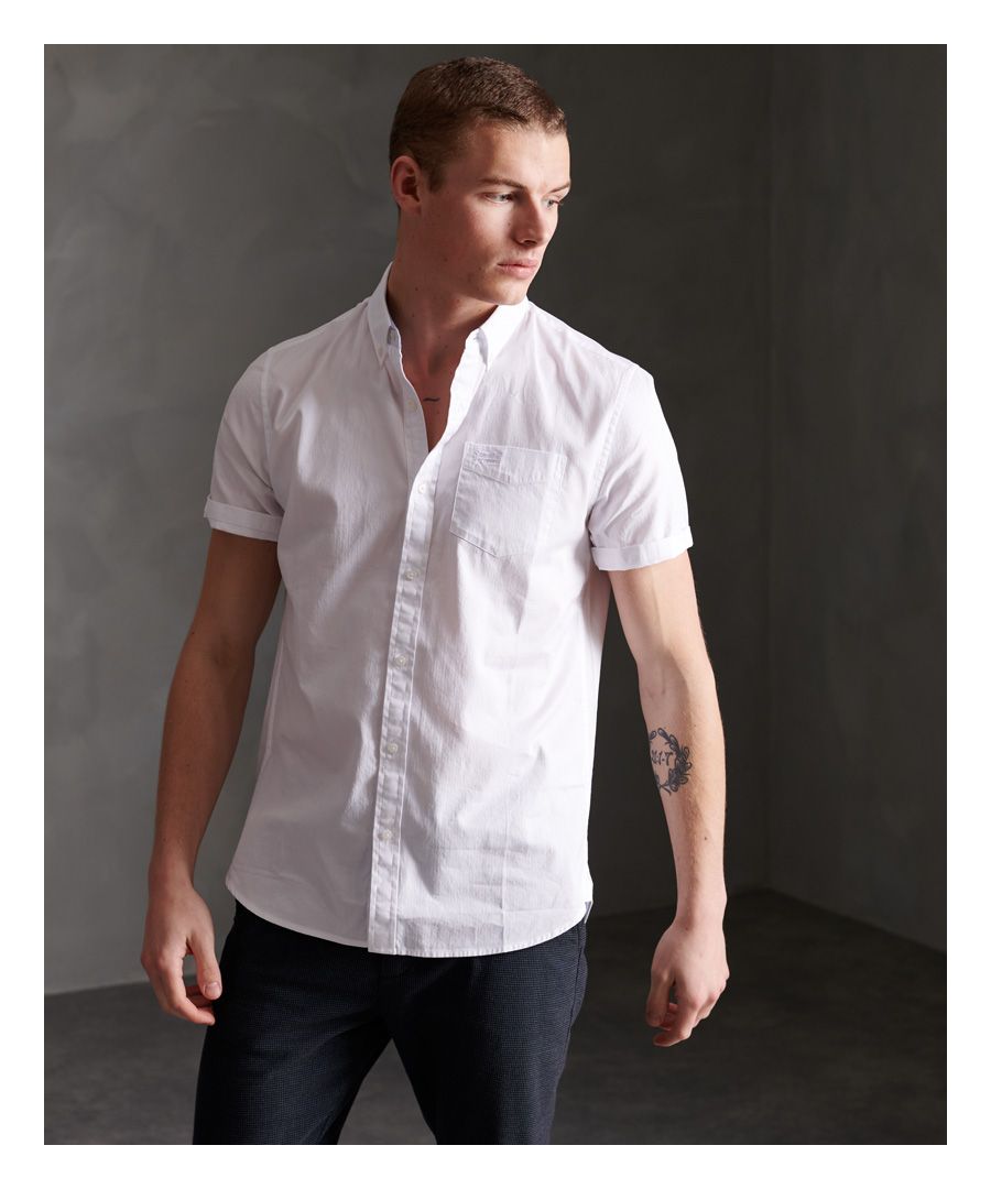 Superdry Mens Premium University Oxford Short Sleeve Shirt - White Cotton - Size Medium