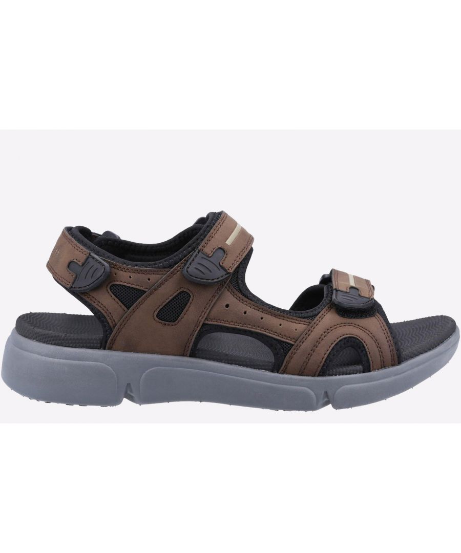 This sport sandal features a hardwearing phylon sole for grip and outdoor wear. Triple touch fastening straps allow for extra fit adjustment whilst the soft comfort foam insole will keep you walking all day long.\n- Sports Sandal with Three Straps for Extra Fit Adjustment\n- Super Soft Cushion Comfort Insole\n- Lightweight and Flexible Phylon Sole Unit