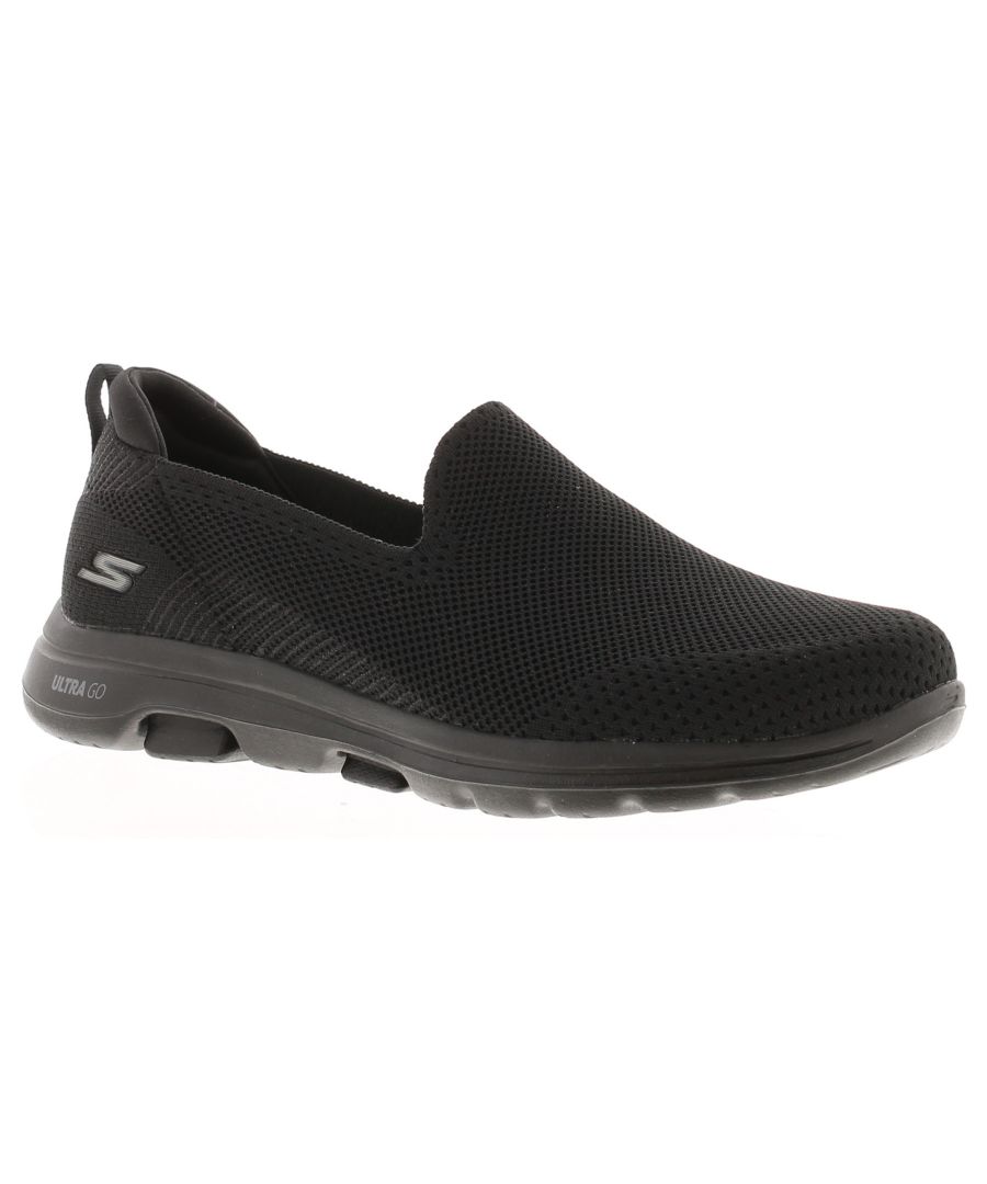 Skechers Go Walk 5 Prized Womens Trainers Black. Fabric Upper. Fabric Lining. Synthetic Sole. Ladies Womans Comfort Casual Soft Holiday Easy On Summer.