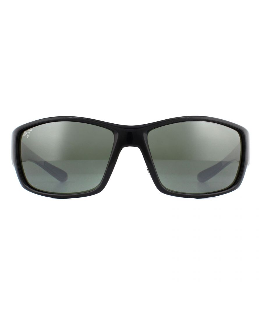 Maui Jim Wrap Mens Shiny Black with Grey and Maroon Neutral Polarized Sunglasses - One Size