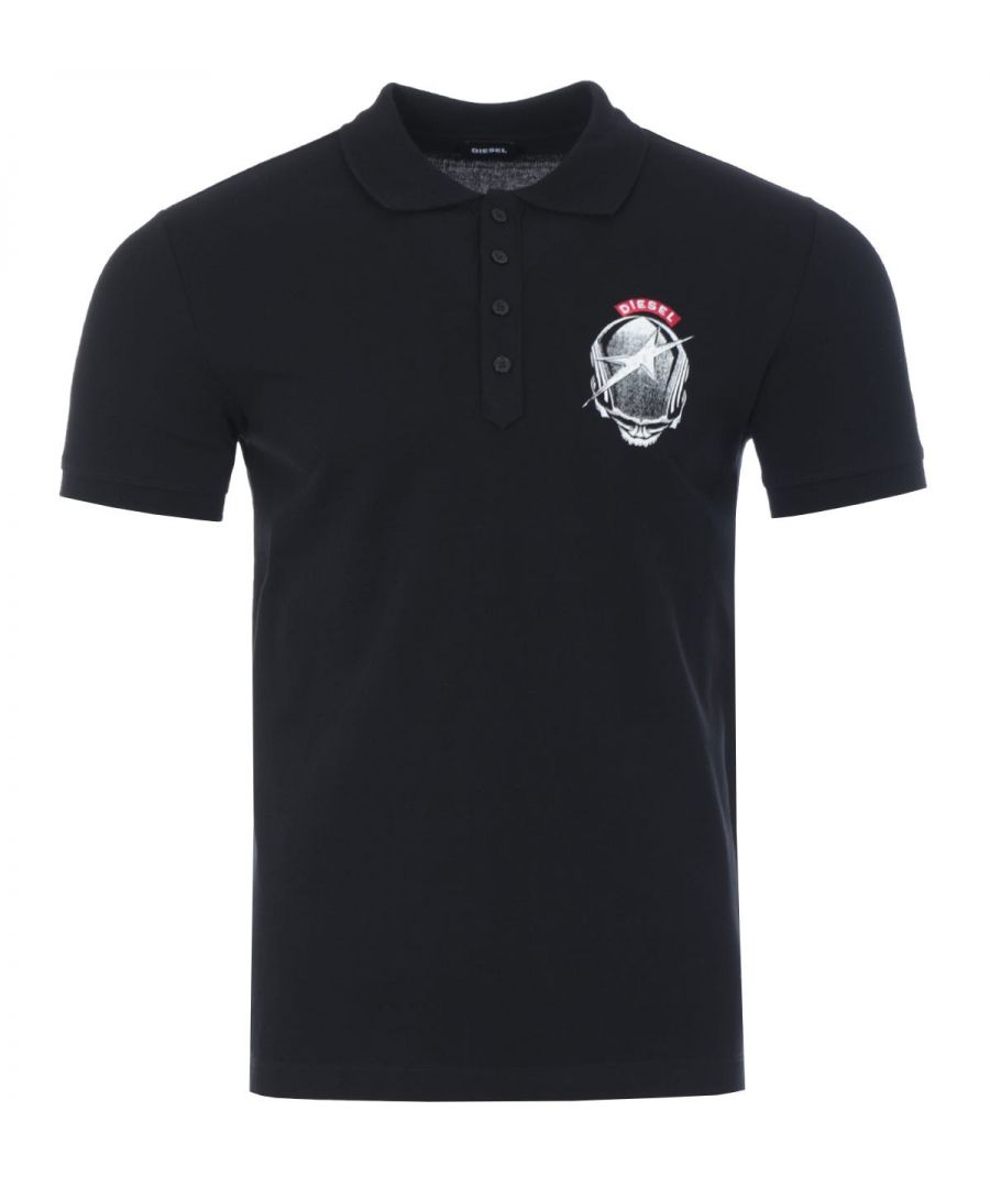 Crafted from pure cotton pique, this unique polo shirt has been given an injection of Diesel DNA. The ideal piece to refresh your polo shirt collection. Featuring a rib-knit collar, four button placket and shorts sleeves with rib-knit cuffs. Finished with a seasonal Diesel logo embroidered above a season print at the chest.Regular Fit, Pure Cotton Pique, Rib-knit Spread Collar, Four Button Placket, Short Sleeves with Rib-knit Cuffs, Diesel Branding. Style & Fit:Regular Fit, Fits True to Size. Composition & Care:100% Cotton, Machine Wash.