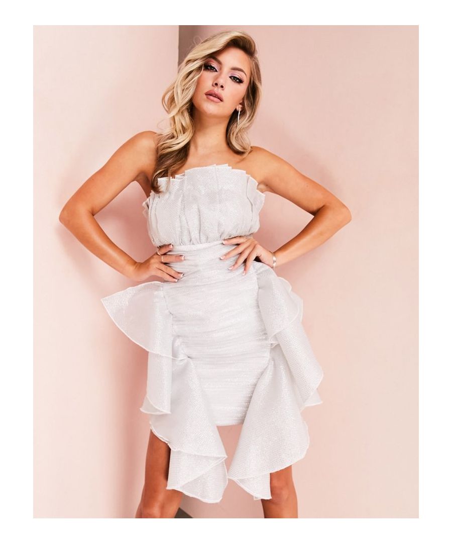 Dresses by ASOS Luxe Doing it for the glam Bandeau style Frill details Zip-back fastening Bodycon fit Sold by Asos