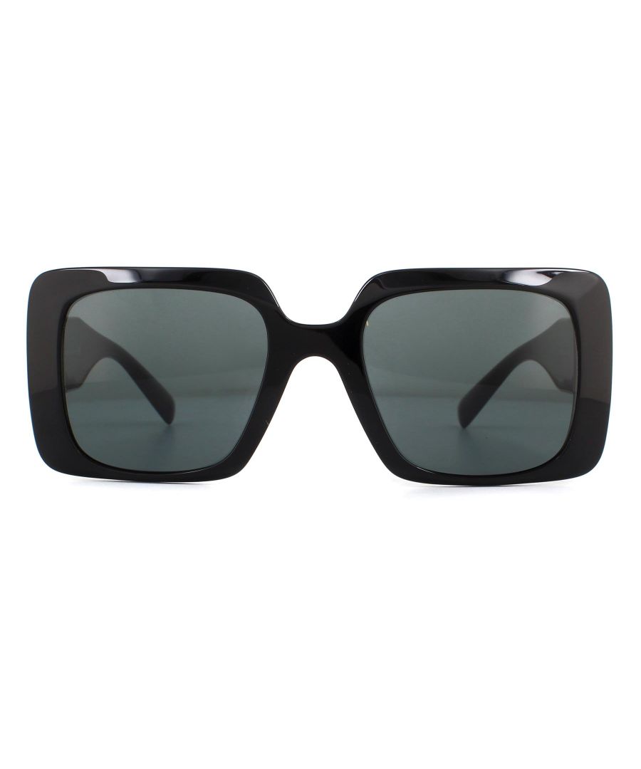 Versace Sunglasses VE4405 GB1/87 Black Dark Grey are an oversized acetate design with bevel angled profiles and wide temples embellished with the new cut out metal plaque with 3D Medusa at the centre.