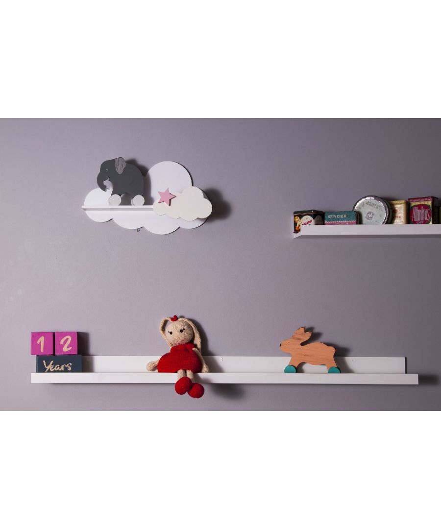 This shelf, modern and functional, is the perfect solution to keep your books and objects in order, furnishing your child's bedroom in an original way. Thanks to its design it is ideal for the living and sleeping areas. Mounting kit included, easy to clean, easy to assemble. Color: White, Pink | Product Dimensions: 40x10x23 cm | Material: MDF | Product Weight: 0,6 Kg | Supported Weight: Each Shelf 2 Kg | Packaging Weight: 0,95 Kg | Number of Boxes: 1 | Packaging Dimensions: 42x20x30 cm.