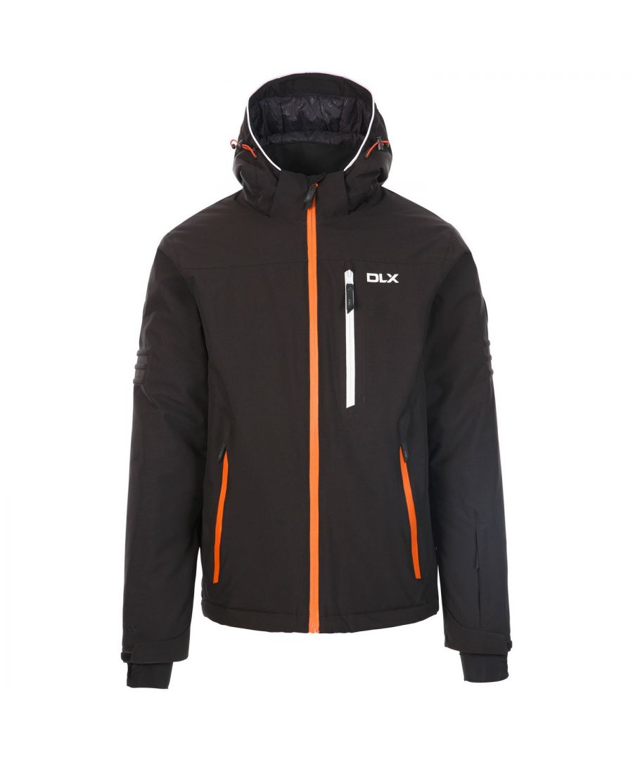 Outer Materials: 100% Polyester PU Coating. Filling Material: 100% Polyester. Filling: Down-Touch. Lining: Polyamide, Polyester, Quilted. Fabric: Woven. Design: Plain. Fit: Slim. Articulated Elbow, Detachable Snowskirt, Underarm Zips. Fabric Technology: DLX, RECCO. Neckline: Hooded, Standing Collar. Cuff: Inner Stretch. Sleeve-Type: Long-Sleeved, Welded. Hood Features: Adjustable, Zip-Off. Pockets: 2 Side Pockets, 1 Chest Pocket, Water Repellent Zip, Goggle Pocket. Fastening: Contrast Zip, Water Repellent Zip. Hem: Adjustable, Drawcord.