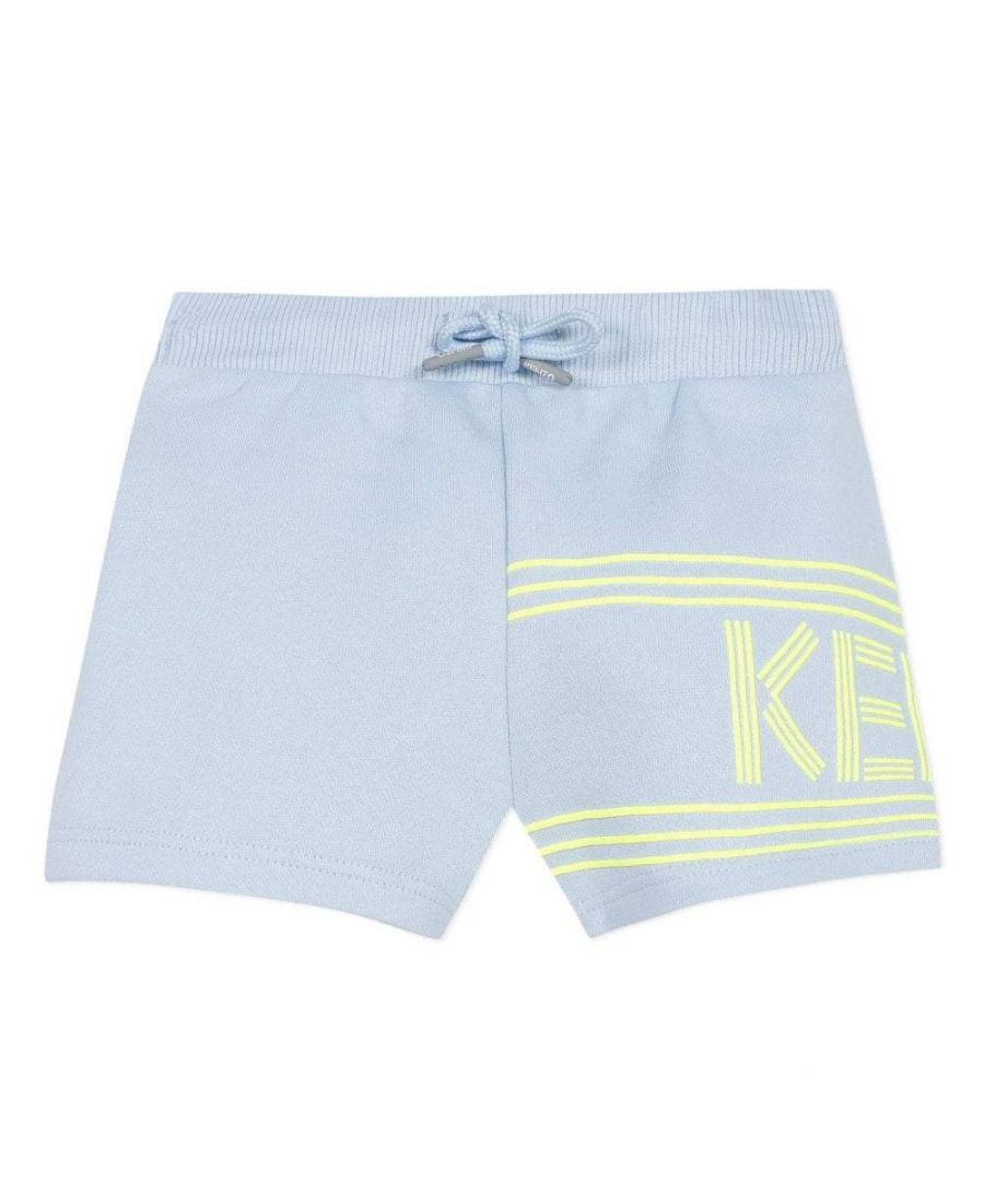 These light blue Logo Print Shorts from Kenzo kids are crafted from a cotton blend and feature an elasticated waistband with drawstring fastening and a two tone design.