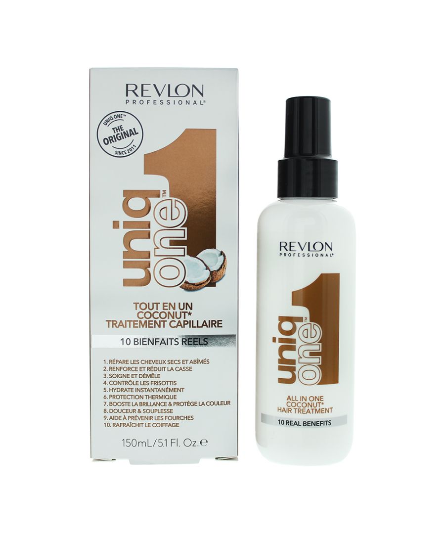 Revlon Uniq One All In One Coconut Hair Treatment is a multi-benefit leave-in treatment for all hair types, from repairing damaged and dry hair to refreshing your hairstyle, there are 10 benefits from this hair treatment which provides you with the salon results at home. This hair treatment can be used on wet and dry hair, and features a tropical, fresh and creamy scent, based on the coconut milk aroma.