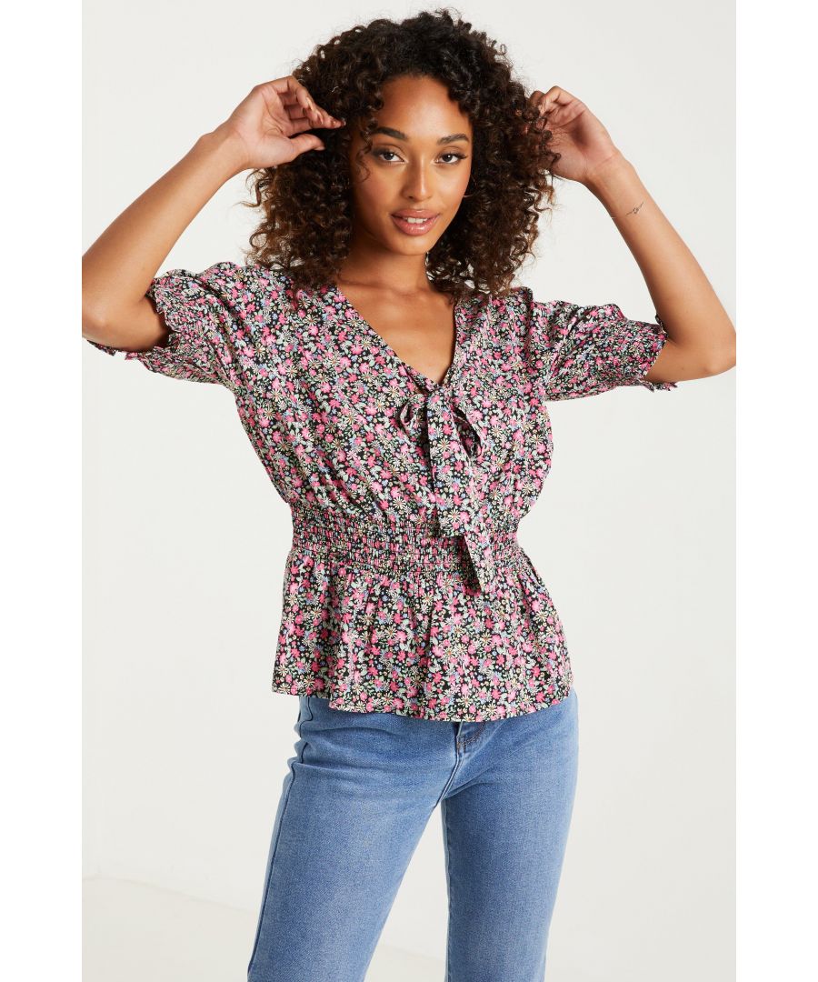 Image for Pink Floral Print Peplum Top